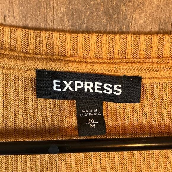 Express Womens Sweater Yellow Dolman Long Sleeve Ribbed Tunic Stretch Medium - Picture 6 of 12